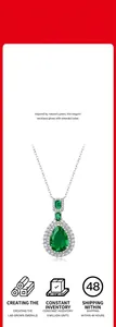 Vue détaillée d'un collier avec pendentif émeraude de culture en forme de poire argent S925.