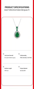 Collier pendentif goutte d'émeraude de laboratoire en argent S925 détails du produit