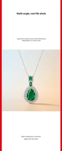 Vue détaillée du pendentif émeraude poire en argent sterling avec sertissage halo