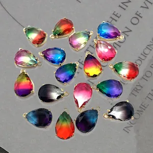 Pendentif en Pierre Naturelle Goutte Facettée Couleur Dégradée Cristal Breloque Goutte d'Eau Avec Bordure Or Accessoire DIY Bijoux