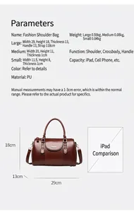 Vintage brown oil leather Boston bag with detailed size specifications and dimensions