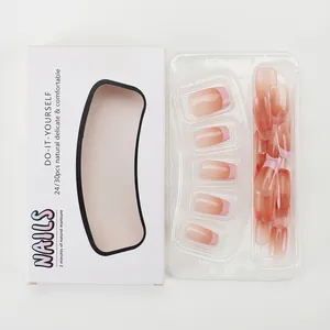 Handmade short ballet style press-on nails with French blush gradient effect 30pcs set