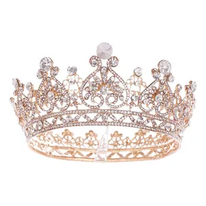 Lussuosa tiara da sposa barocca dorata con strass scintillanti per matrimoni e balli