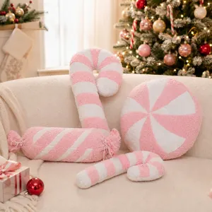 Cojín Decorativo Redondo de Caramelo en Espiral Rosa y Blanco para Navidad Peluche Suave para Decoración del Hogar y Fiestas