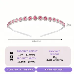 Detailed product specifications of silver pink crystal tiara with height and width