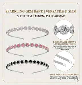 Close-up detail showing the silver, pink and black rhinestone headbands with metal base