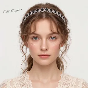 Vintage Green Crystal Flower Headband Rhinestone Alloy Hair Band For Women Elegant Party Wedding Hair Accessory