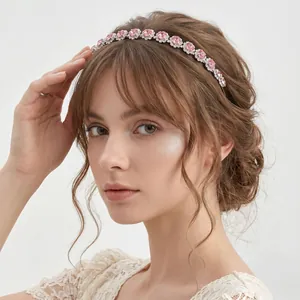 Elegant women's pink crystal rhinestone headband for wedding, party, and daily hair styling
