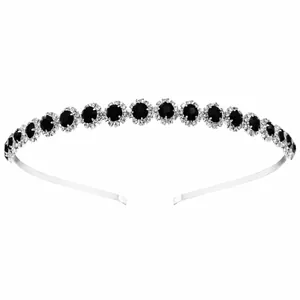Minimalist silver headband with elegant round black rhinestones for banquet.