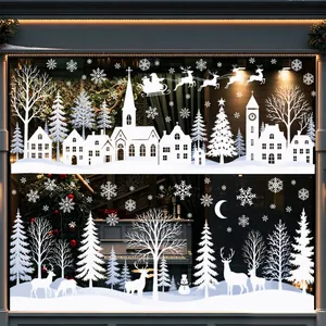 Christmas Window Stickers White Snowflake Pine Tree Static Cling PVC Decals For Glass Holiday Party Decor Winter Home Decor