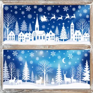 White static PVC Christmas window stickers with snowflake and reindeer silhouette designs