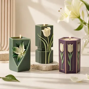 Geometric Flower Candle Silicone Mold DIY Handmade 3D Lily Tulip Relief Aromatherapy Crafting Tool