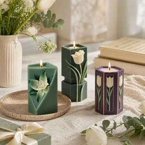 Artistic geometric floral scented candles with lily and tulip carvings for home decor
