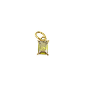 14K gold plated stainless steel rectangular peridot zircon birthstone pendant for DIY jewelry