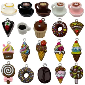 Simulación Comida Pastel Café Resina Colgantes DIY Accesorios de Joyería Para Collar Pulsera Llavero