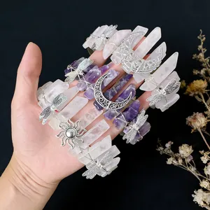 Handmade Natural Raw Crystal Point Headband Bohemian Moon Dragonfly Tiara Crown Forest Style Hair Accessory For Women