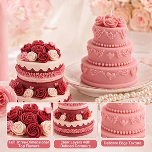 Elegant rose cake scented candle silicone mold featuring multi-layered floral design details