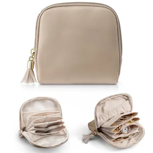 Borsa Organizzatore Gioielli Portatile Pelle PU Nappina Cerniera Multistrato Fisarmonica Beauty Case Viaggio Donne