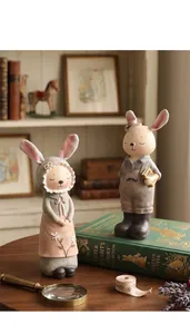 Encantador set de 2 figuras de conejos para decoración de escritorio estilo vintage