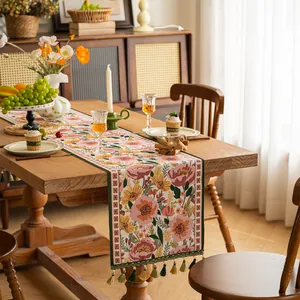 Runner da Tavolo Floreale Jacquard Moderno Con Nappine Runner per Letto Tovaglia Decorativa in Poliestere per Casa