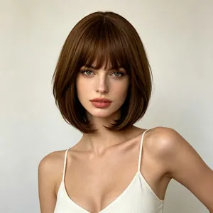 Kurze braune Bob-Perücke mit Pony, modisches Kunsthaar für einen natürlichen Look