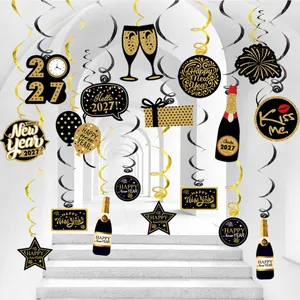 Décorations de Spirales Suspendues Bonne Année Avec Nombre Étoile Verre Champagne Papier PVC Spirale Banderoles Articles de Fête École