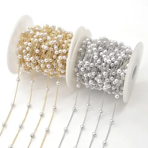 Rotolo di Catena di Künstliche Perle Sintetiche in Rame Placcato per Creazione di Gioielli Fai da Te Accessori per Abbigliamento