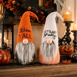 Halloween Faceless Gnome Ornaments Set Knitted Fabric Spooky Boo Y'ALL Dwarf Plush Doll Party Decoration Home Decor