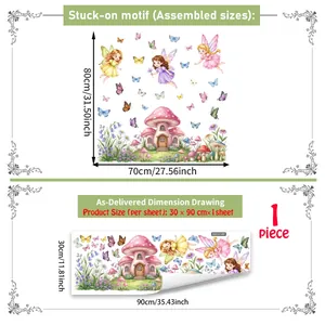 Gedetailleerde maattekening voor tuinfee statische raamstickers met gemonteerde maten