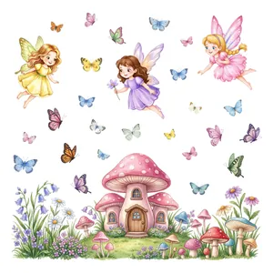 Pastorale aquarel raamstickers met feeën en vlinders voor decoratie thuis