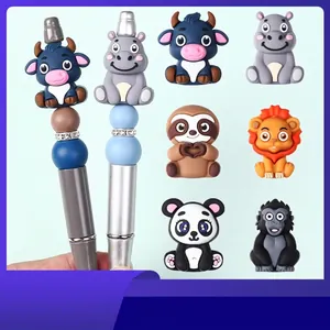 Perline in Silicone Animali Cartoni Animati 3D Mucca Leone Panda Bradipo Ippopotamo Gorilla Grado Alimentare Senza BPA Per Gioielli Fai Da Te