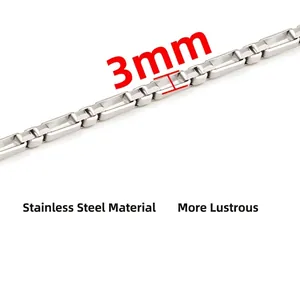 Macro detail of a 3mm wide stainless steel 3:1 square link chain for DIY jewelry