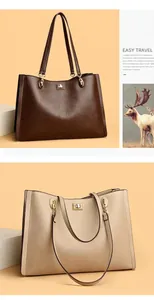 Elegante leren draagtassen voor zaken en woon-werkverkeer, in bruin en beige kleuren.