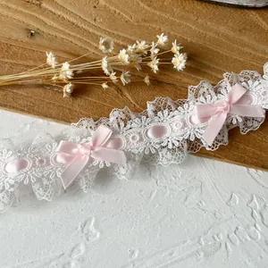 Γαλλική δαντέλα Lolita με ροζ φιόγκους για DIY χειροτεχνίες και έργα αξεσουάρ.