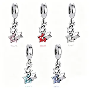 Alloy Zirconia Triple Star Dangle Charm Pendant For DIY Bracelet Necklace Making Shiny Rhinestone Jewelry Accessory For Women