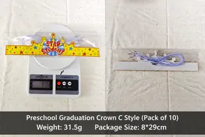Set mit 10 Abschluss-Kronen aus Papier für den Kindergarten mit Gewicht und Größe.