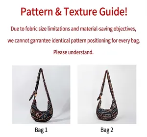 Two bohemian canvas hobo bags showing unique pattern variations on white background.