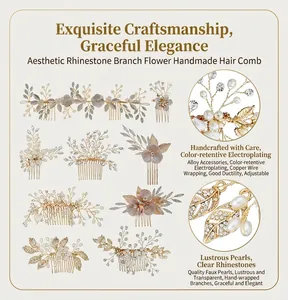 Vue détaillée de divers peignes à cheveux de mariée faits main avec perles et strass