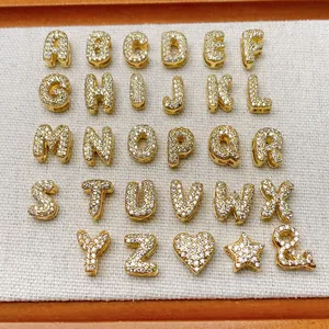 Pendentif Lettre Alphabet en Cuivre Plaqué Or Argent Strass Ballon Initiales DIY Collier Fabrication de Bijoux