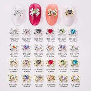 Heart rhinestone nail art bow tie alloy charms collection in various colors, size 9.5x8mm