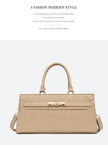 Sac à main élégant beige avec motif tissé, fermoir doré et poignée pour femme