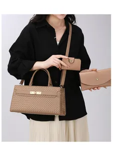 Ensemble de 3 sacs à main pour femmes avec texture tissée et détails de serrure