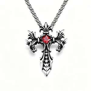 Collana con Ciondolo Gotico Vintage per Uomo Catena in Acciaio Inossidabile Croce in Lega Drago Aquila Teschio Gioielli Animali Regalo