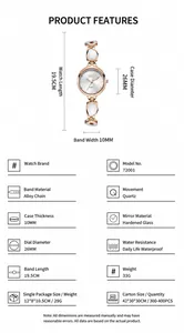 Detailed specifications of GEDI women's quartz bracelet watch with dimensions.