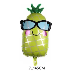 Ananasförmiger Folienballon mit lachendem Gesicht und Sonnenbrille 71x45cm für Partys