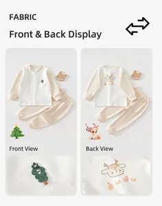 Détails avant et arrière d'un ensemble pyjama en coton pour bébé brodé.