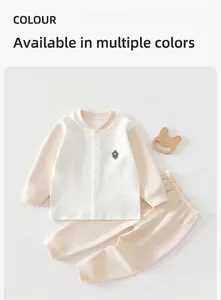 Ensemble de détente beige en coton pour bébé avec broderie, tenue deux pièces douce