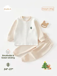 Pyjama Bébé Nouveau-né en Coton sans Couture Sapin de Noël Écureuil Broderie Haut à Manches Longues et Pantalon Maison