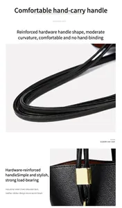 Close-up of the reinforced handle and gold hardware on a black tote bag