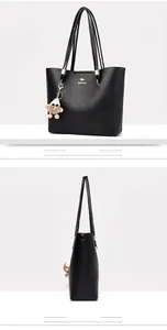 Detailed side and angled views of a premium black large capacity leather tote bag